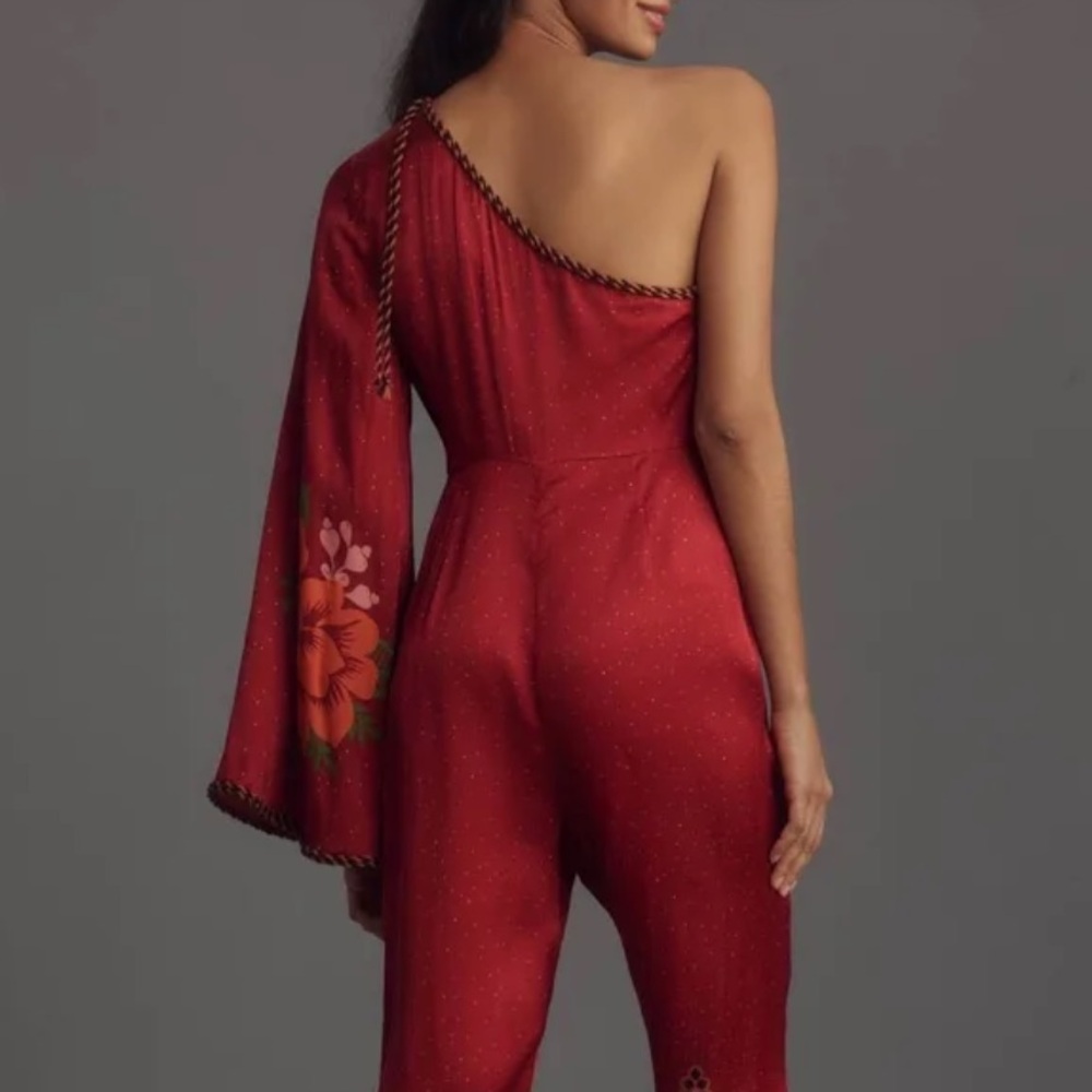 Farm Rio x Anthropologie Red Floral One-Shoulder Jumpsuit - Picture 4 of 8